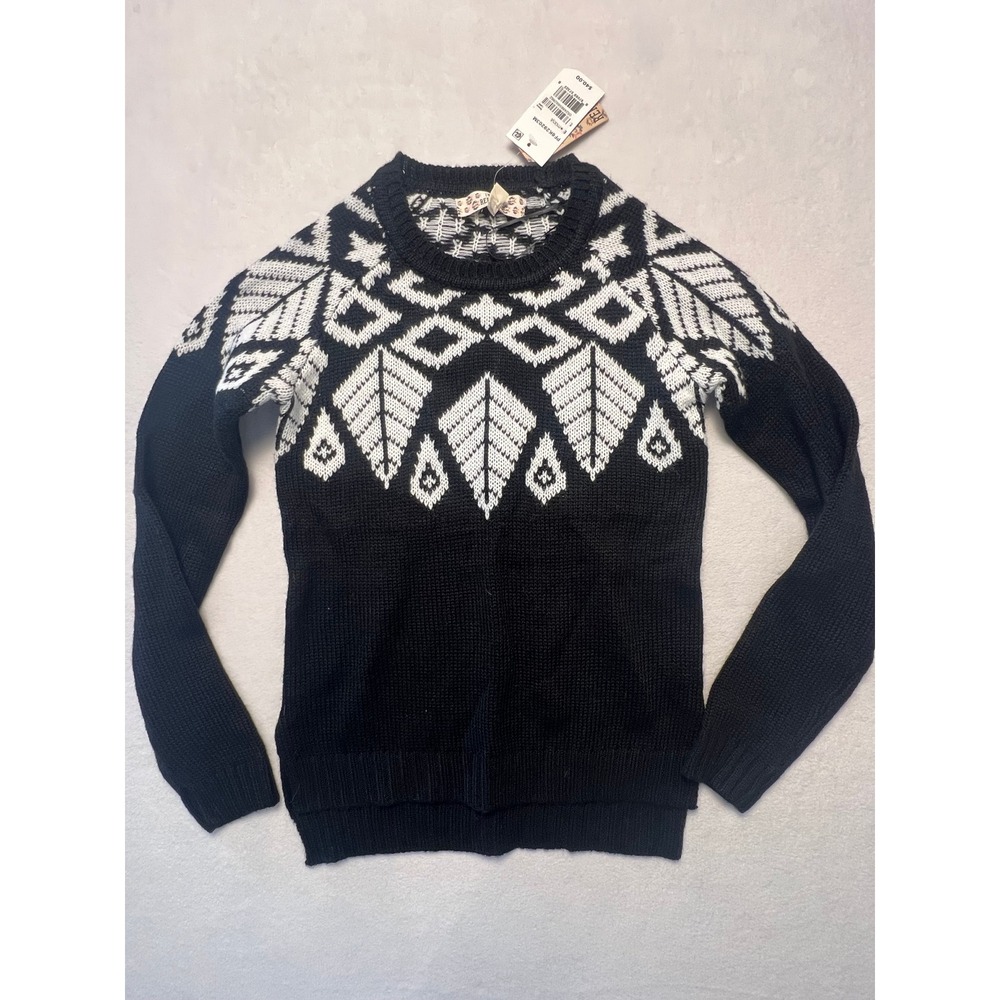 NWT! Pink Republic Girls Sm (7/8) Knit Sweater Fair Isle Geometric Black White